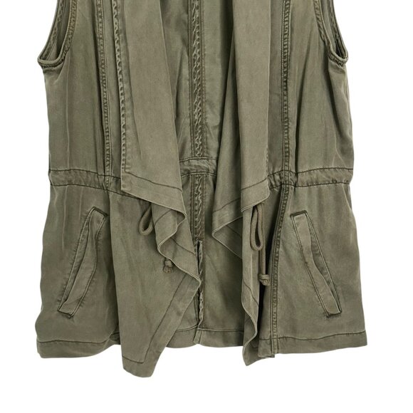 Max Jeans Olive Green Sleeveless Vest Waterfall Collar Adjustable Waist Womens M - Picture 11 of 12